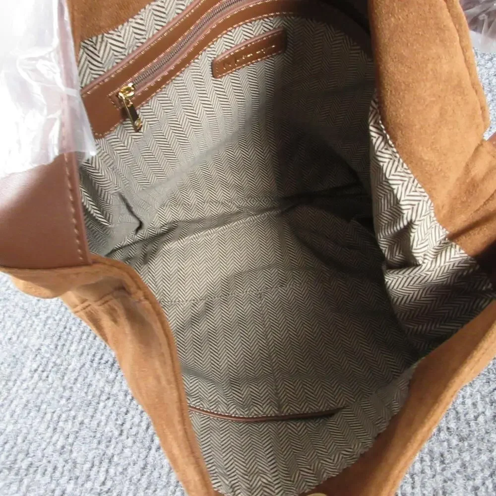 Moda Luxe Hobo Bag Womens Medium Tan Suede Faux Leather Magnetic Closure